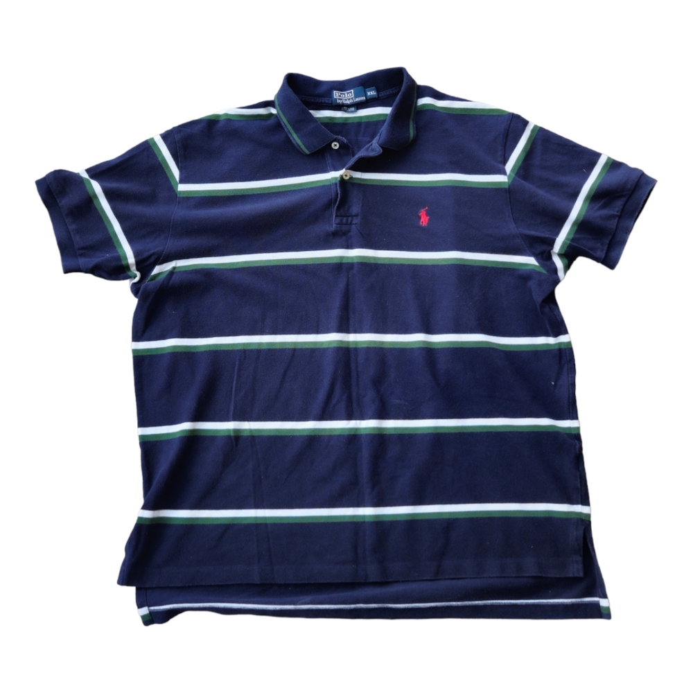 Polo by ralph lauren 2X XXL golf polo shirt Blue Striped vintage